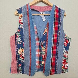 Koret Vintage 90s Western Boho Multi Fabric Denim Button Vest